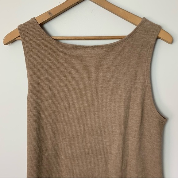 [LOGO Lori Goldstein] Layers Brown Camel Waffle Knit Sleeveless Basic Dress - Picture 7 of 7